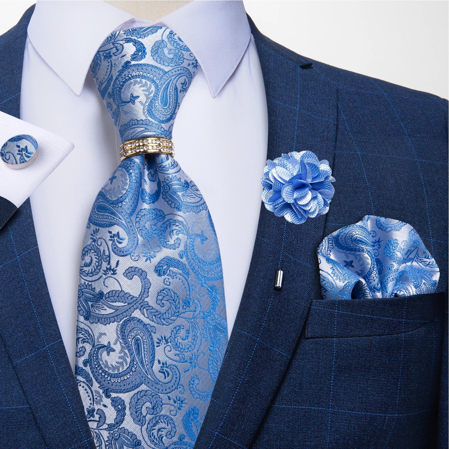 8cm Men Silk Tie White Solid Necktie Men's Formal Wedding Party Ties Cufflinks Hanky Flower Brooch Set Men Gift Corbatas DiBanGu