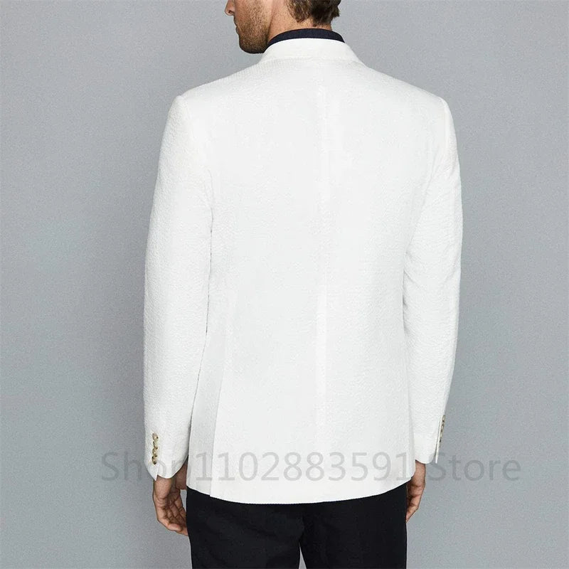 1 Piece Elegant Suits for Men Ivory Fashion Peaked Lapel Double Breasted Blazer Only Prom Party Wedding Formal Tuxedo Slim Fit