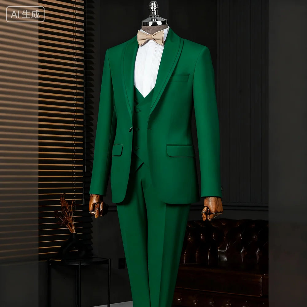 Suave Khaki Unique Breasted Peak Lapel Men's Ternos 3-Piece Suit (Jacket + Pants + Vest) Wedding Party Ensemble