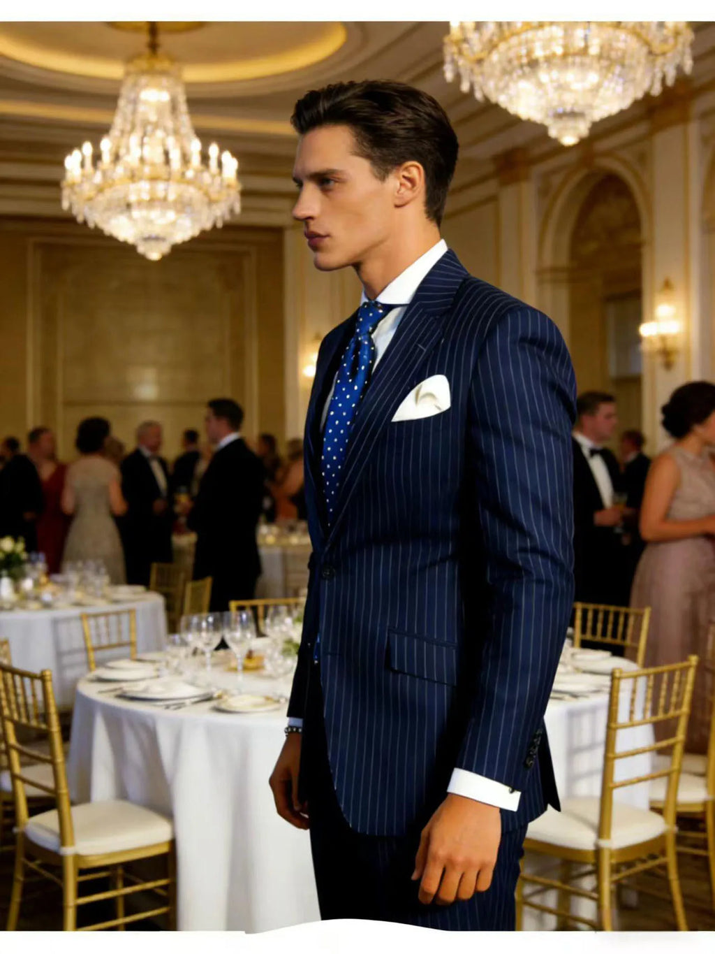 Mens Pinstripe Suit Tuxedo 2-Piece Slim Fit Blazer Pants Set Formal Business Wedding Jacket Trousers For Spring
