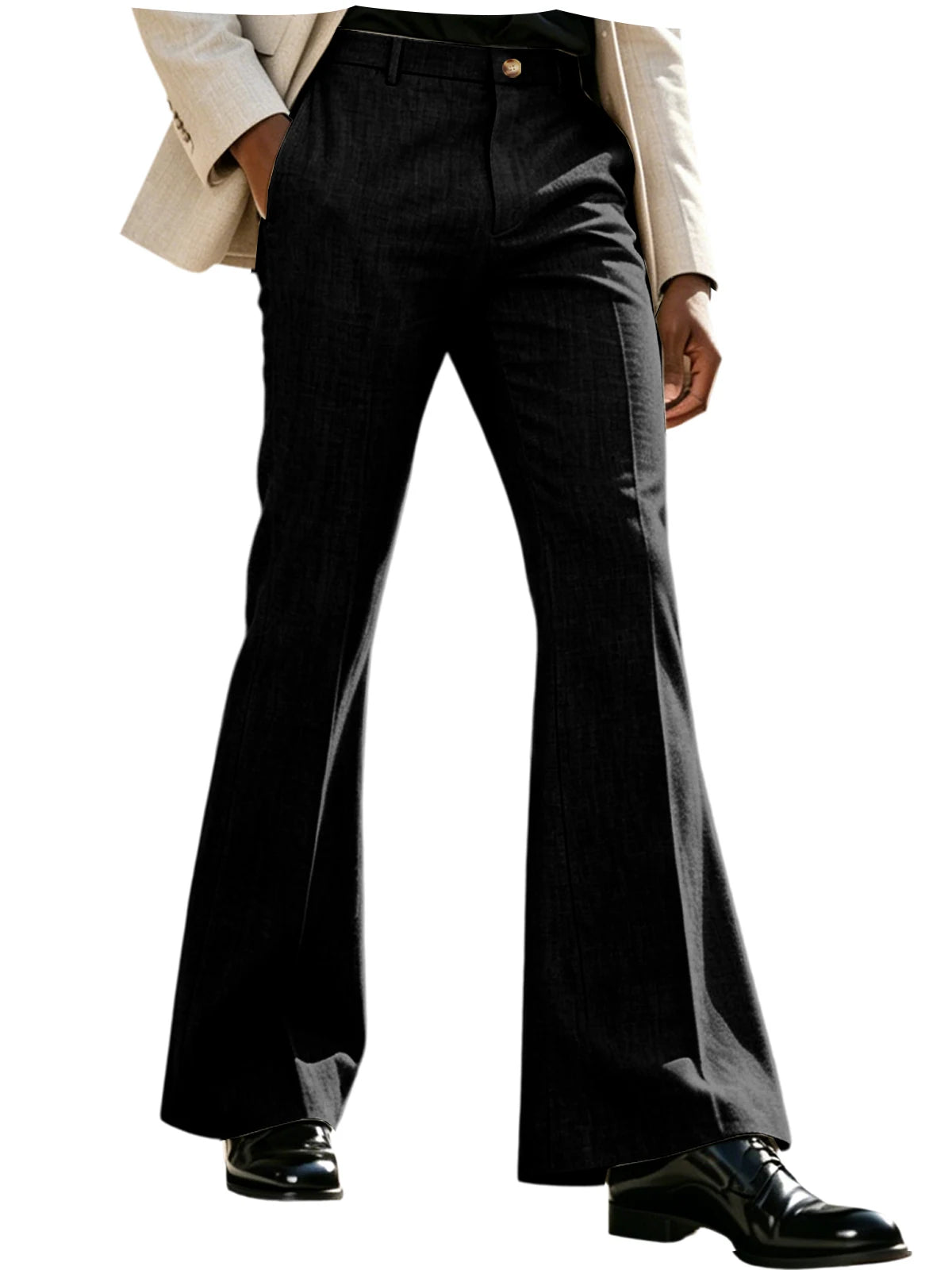 Men's Beige Linen Flare Pants High Waist Bell Bottom Lightweight Wrinkle Resistant Slim Fit Trousers For Summer Business Casual