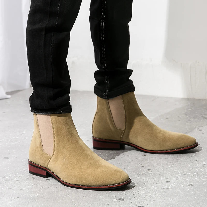 Winter Men's British Style Chelsea Boots Cow Suede Genuine Leather Men Fashion Ankle Boot Mens Casual Short Boots High-Top Shoes