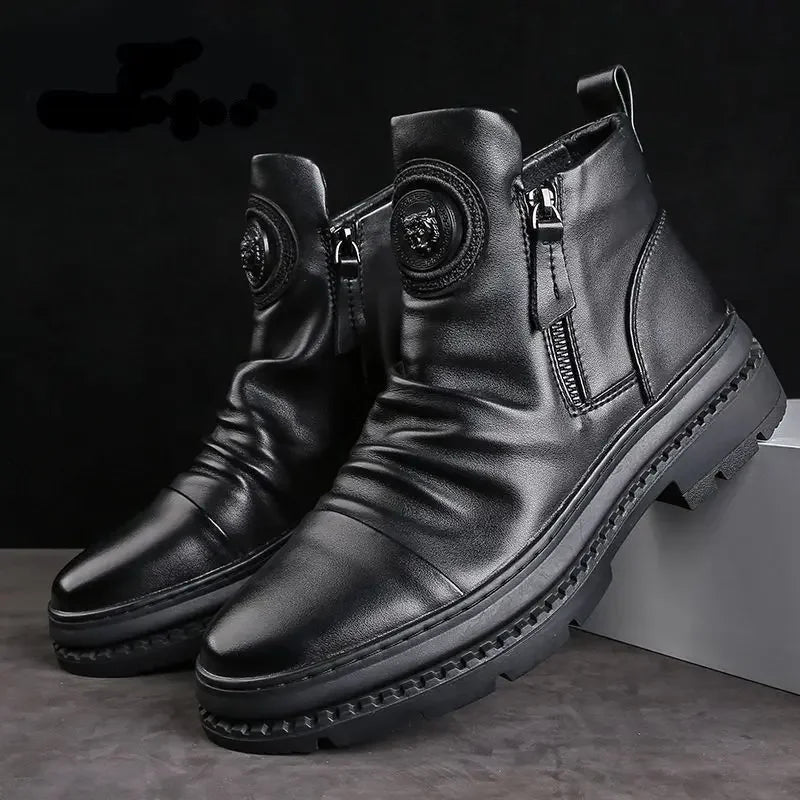 Men's Leather Boots Men Casual Shoes Comfortable Anti Slip Wear-resistant Shock Absorption Walking Male Shoes Botas Para Hombre