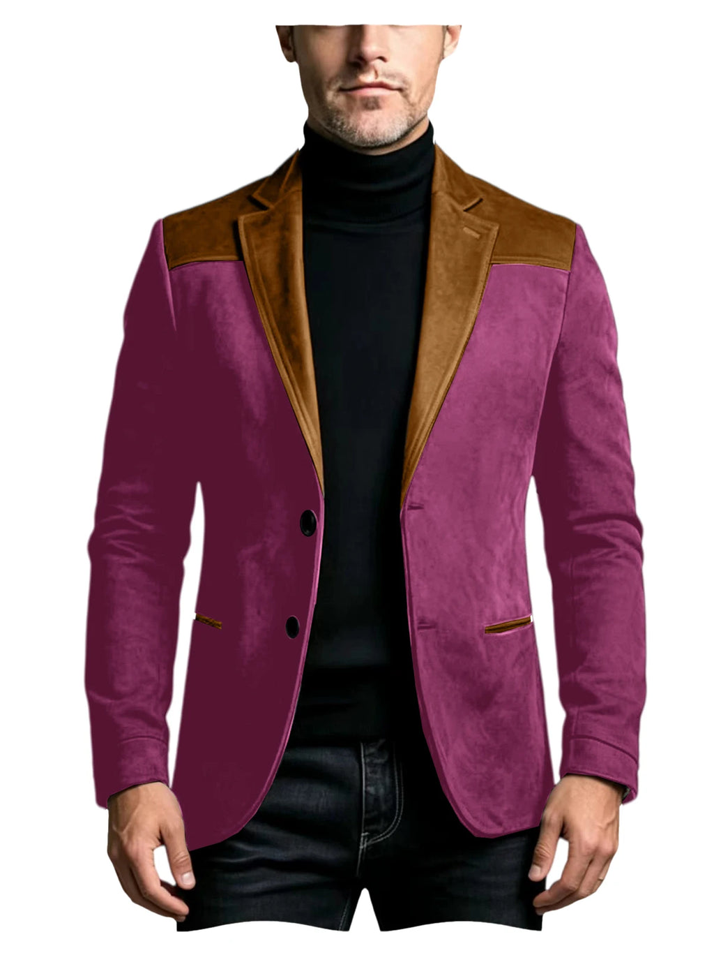 Men Suede Patchwork Lapel Blazer Slim Fit Color Block Suit Jacket Business Streetwear Outerwear For Party Daily Evening Outfits