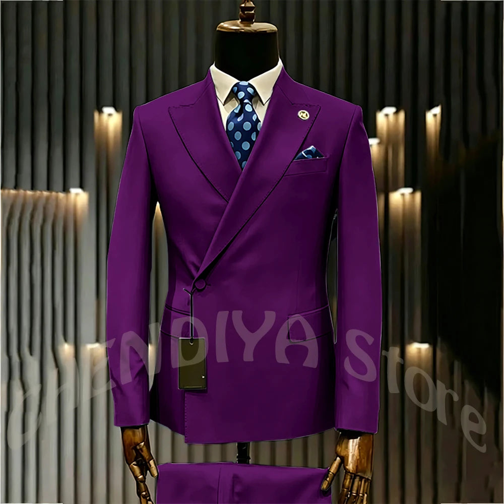High Quality Formal Men's Suit Incline Single Button Peaked Lapel Slim Fit Business Casual Groom Wedding Set Prom Outfit
