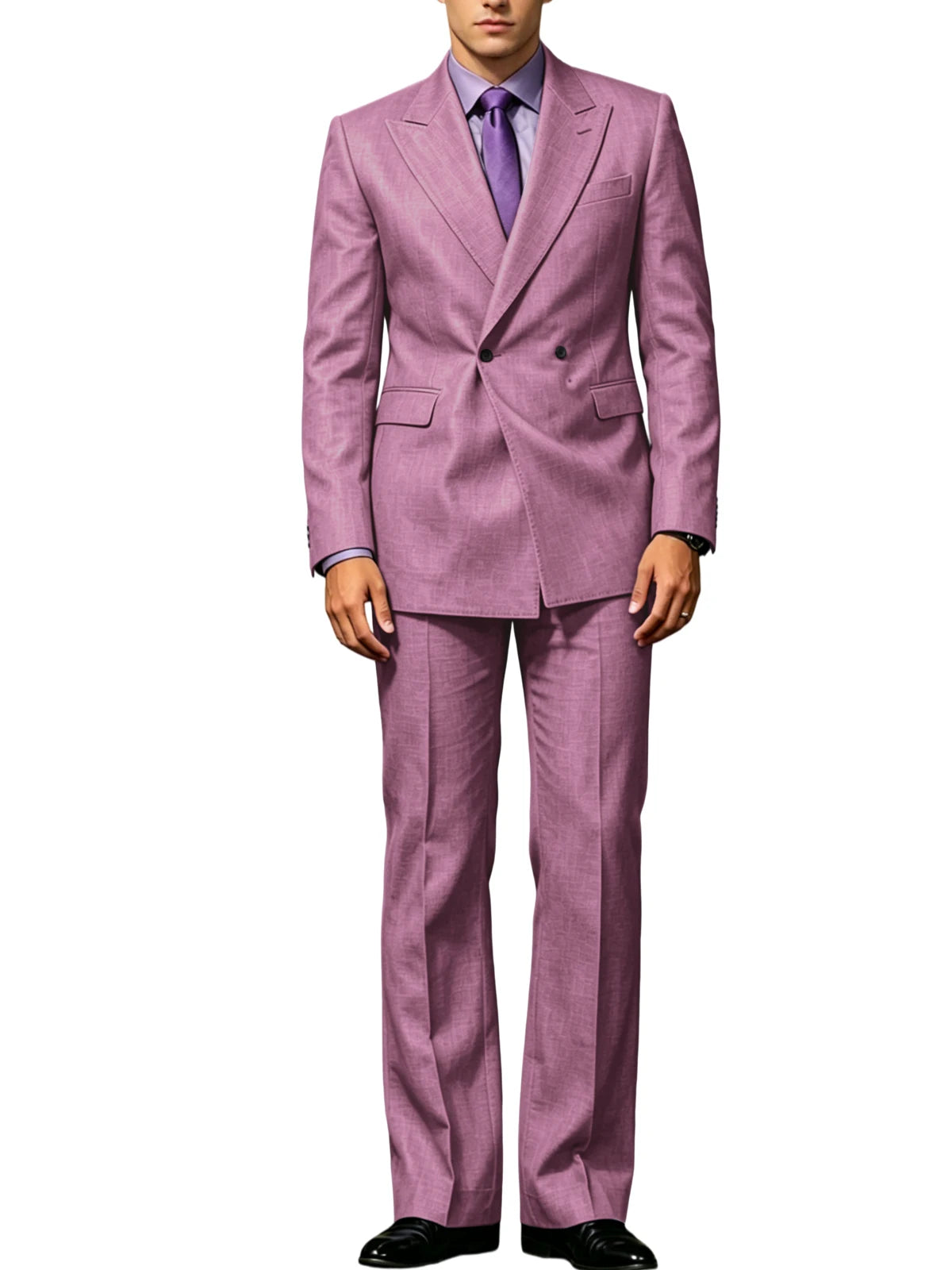 Vintage Men's Beige Linen Suit Notched Lapel Double Breasted Formal Blazer Set Summer Lightweight Wedding Party Trousers Suit Fo