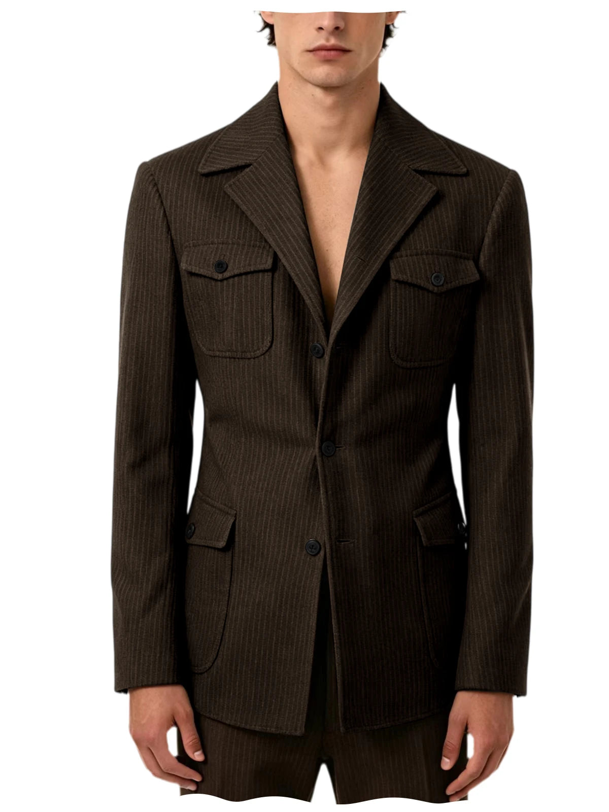 Men's Pinstripe Blazer Slim Fit Notched Lapel Lightweight Breathable Multi Pocket Comfortable Casual Sport Coat For Summer