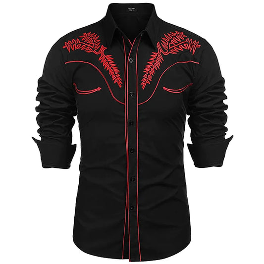 2024 New Fashion Men's Western 3d Printed Long sleeved Lapel Single -breasted Shirt Casual Social Men Club Street Clothing