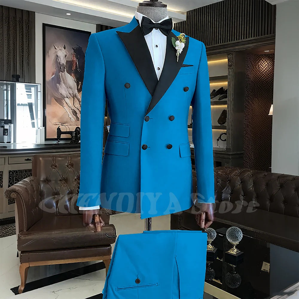 Elegant Men Suits Classic Double Breasted Peak Lapel Male Clothing 2 Piece Fashion Evening Party Business Prom Formal Set