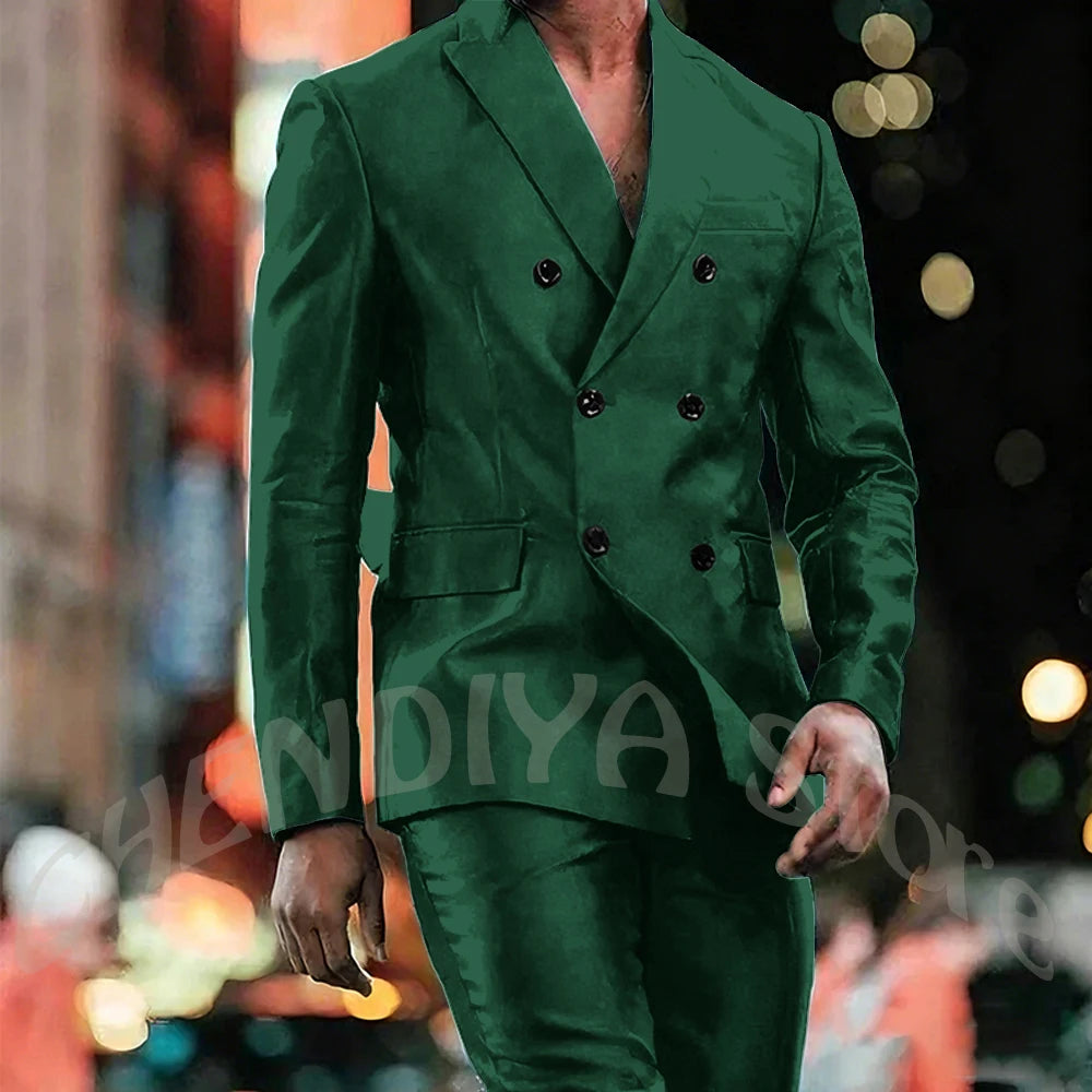 Elegant Satin Men Suit 2 Pieces Peaked Lapel Handsome Tailor-Made Custom Man Fashion Clothes Set Smart Casual Jacket Pants