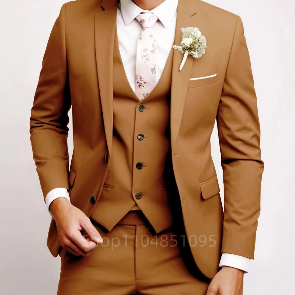 Suits for Men Slim Fit Luxury Wedding Tuxedos Fashion Mens Blazer Vest Pants 3 Pieces Foraml Business Suits Sets