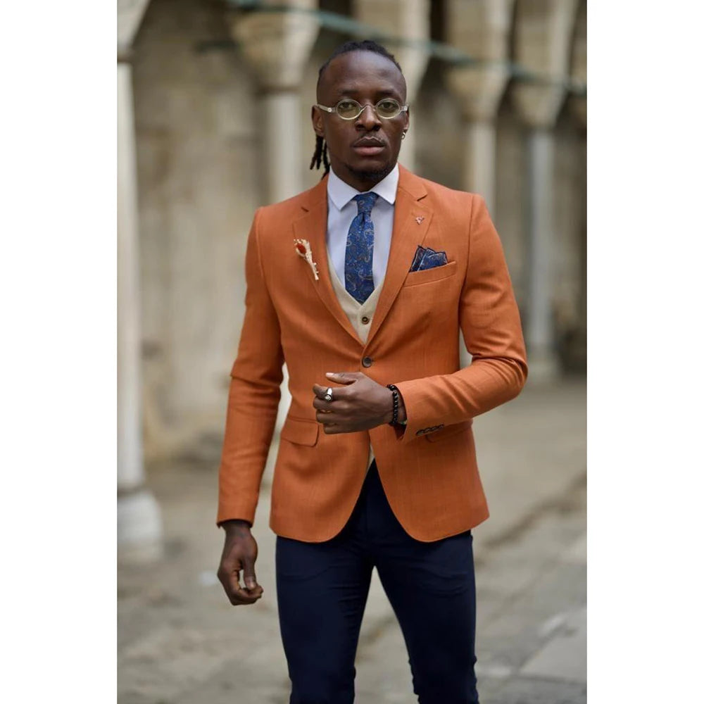 Fashion Three Color Slim Men's Suit 3 Pieces Single Breasted Peak Lapel Set Daily Handsome Male（Blazer+Pants+Vest）