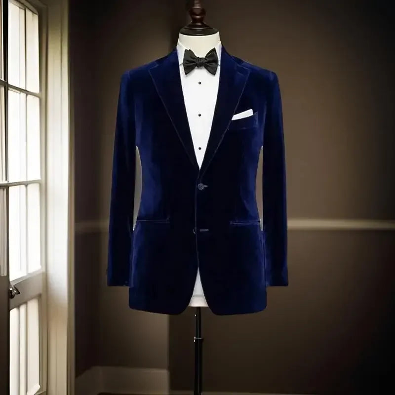 American Style Suit Jacket For Men Notched Lapel Slim Fit Male Blazer 1 Piece Velvet Smoking Jacket Ready To Ship 2025