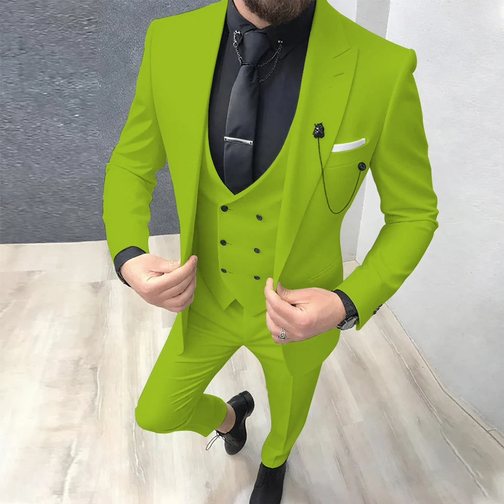 2025 Latest Design Men Suits Fashion Wedding Tuxedo Formal Casual Business Groom 3 Piece Male Suit Slim (Blazer+Vest+Pants)