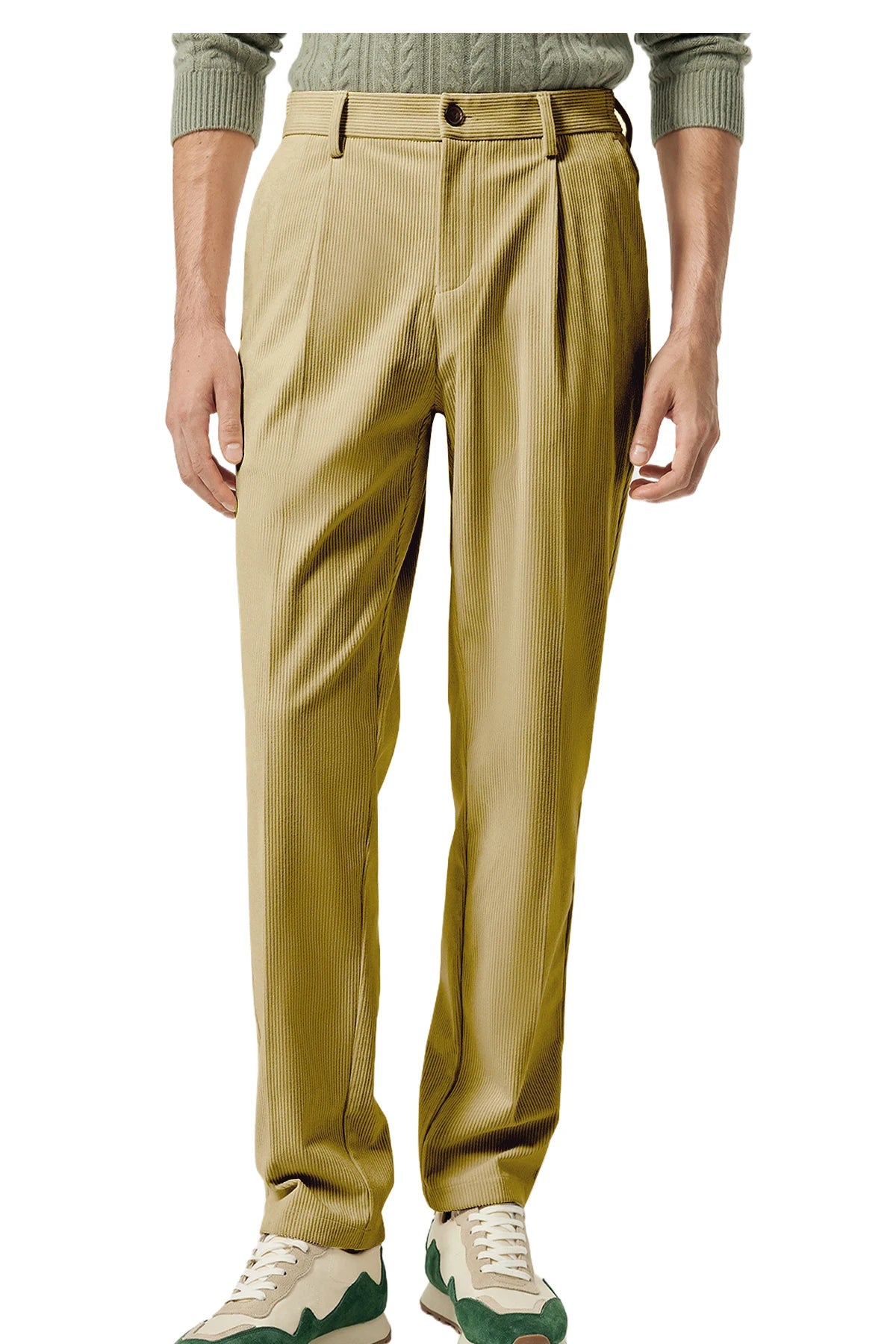 Men's Corduroy Pants High Waist Straight Classic Fit Wrinkle-Resistant Trousers For Business Casual Daily Wear Streetwear
