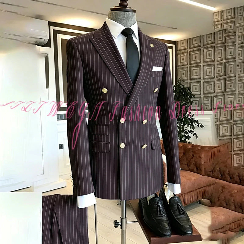 2025 Men's High-End Boutique Suit Stripe Trousers Set Wedding Party Fashion Business Casual Trendy Two-Piece Ensemble