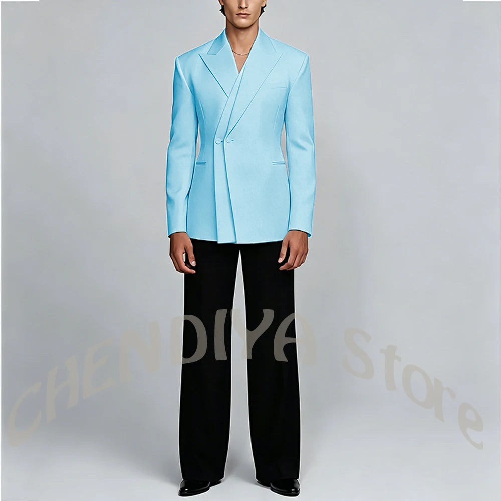 White And Black Unique Suits For Men Groom Wedding Handsome Peaked Lapel Double Button Prom Party Formal Elegant Male Set
