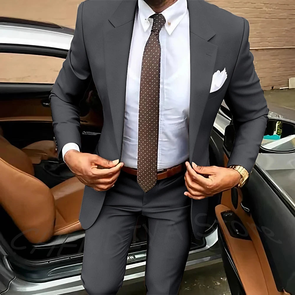 Dark Brown Men's Suits Classic Notched Lapel Slim Fit 2 Pieces Chic Single Breasted Formal Dinner Business Outfits Jacket Pants
