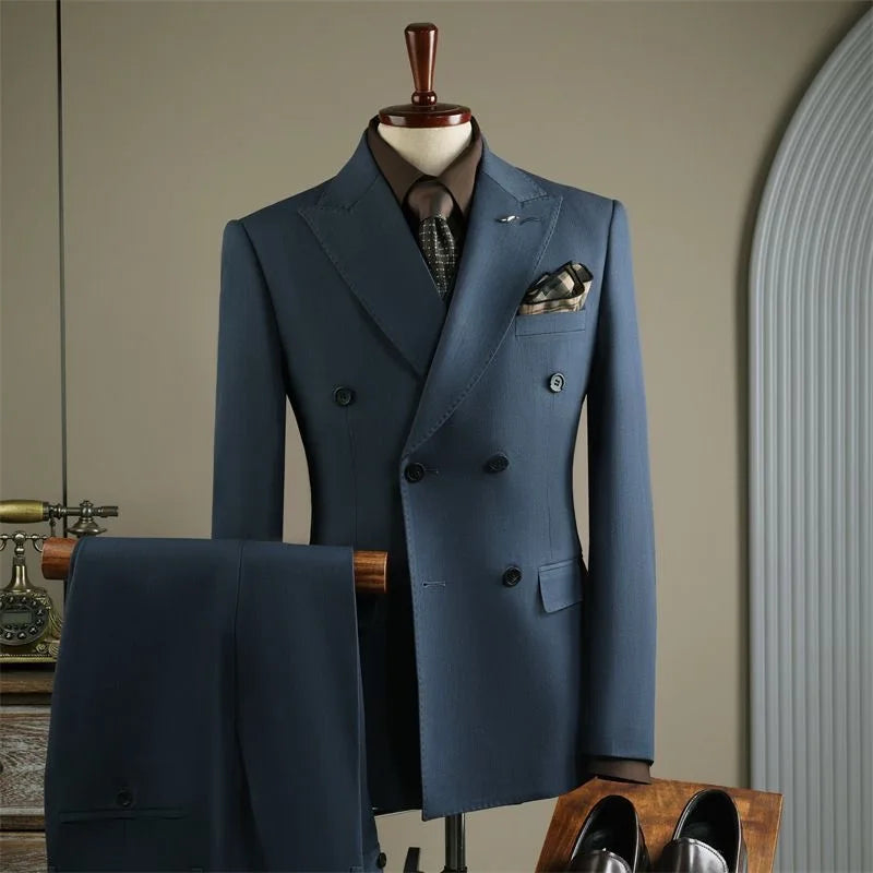 147 Marineblauanzug für Männer, High-End-Business Casual Doppelbrustanzug für Bräutigam-Hochzeitskleid