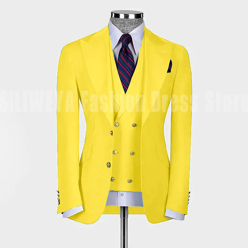 High Quality Men's Suit Slim Fit Solid Color Suit Formal Business Office Single Breasted Coat Pants Vest 3 Pieces Blazer Set