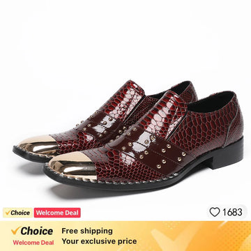 fashion  Metal Pointed Toe Monk Strap Shoes Business Real Leather Mid Heel Oxfords Shoes Wedding Evening Dress Shoeses For Men