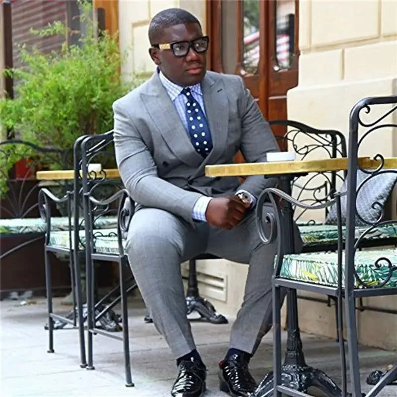 2 Piece Light Gray 2025 Men Business Formal Occasion Tuxedos Groom Groomsman Wedding Party Prom Male Suit Set Blazer Pants