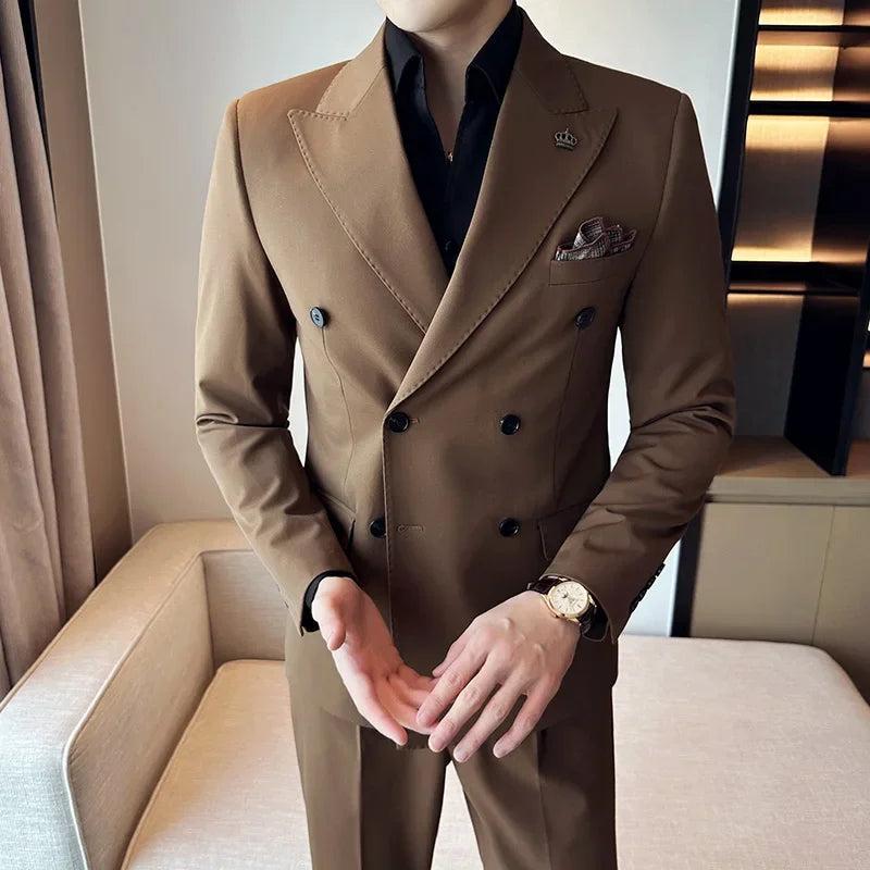 Luxury Men's Wedding Party Tailcoat Set Suit Jacket+pants Men Double Breasted Slim Fit Fashion British Style Suit Set 2piece Set