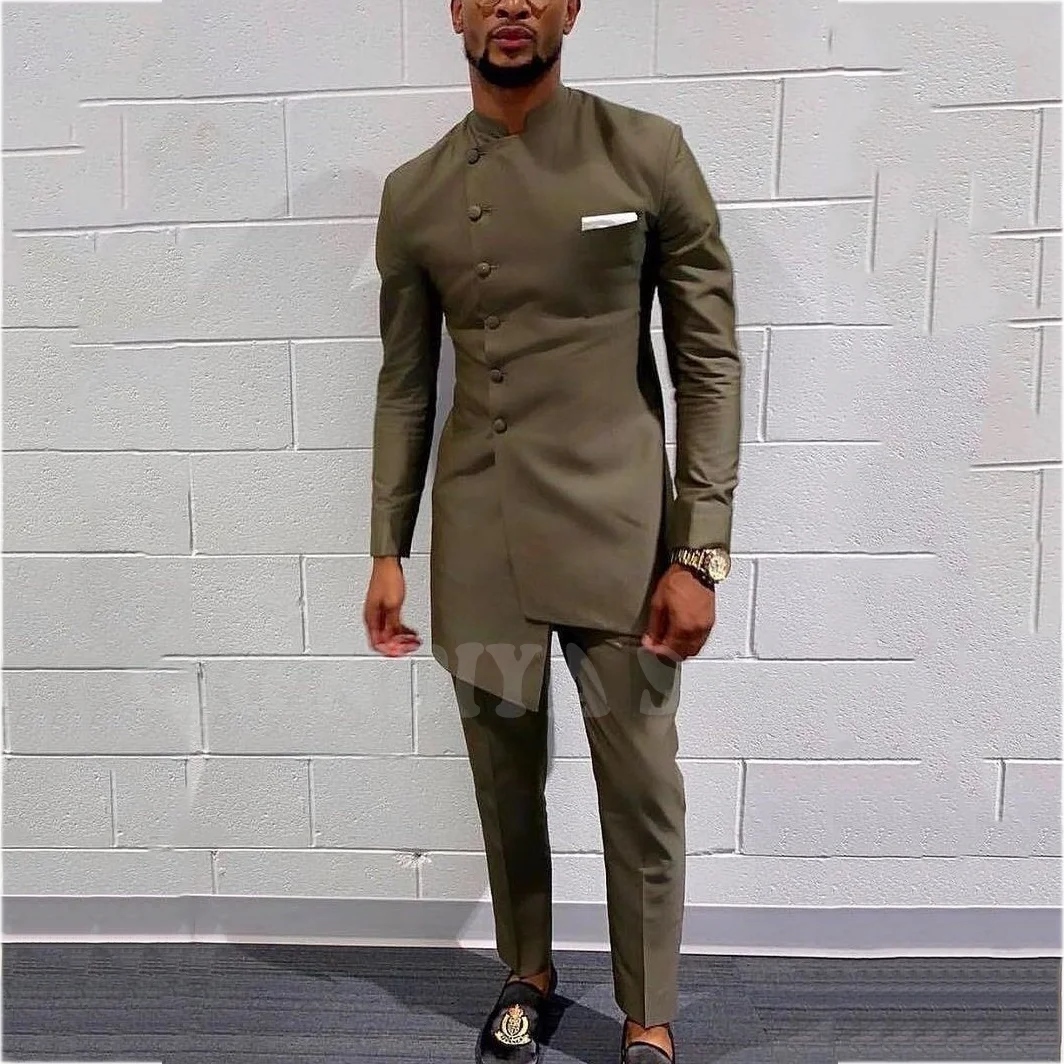 Modish Stand Lapel Slim Suit For Men Chic Single Breasted Outfit Set Two Piece Formal Party Business Casual Male Suit Clothing