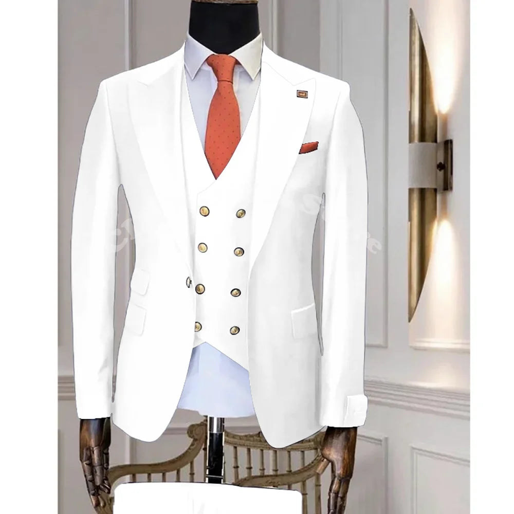Navy Blue Business Suits Men Wedding Groom Tuxedo Single Breasted Notch Lapel Prom Party Slim Fit 3 Piece High Quality Outfit