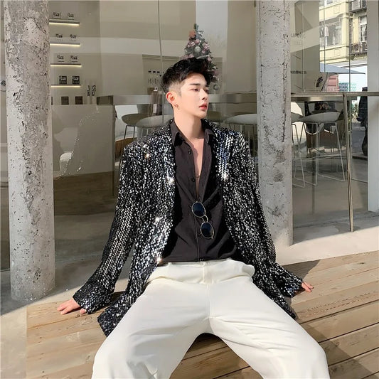 Male Shiny Blazers 2024 Spring jacket men Stylish Sequin Decor Blazer For Men Suit Jackets Dazzling Stage Clothing