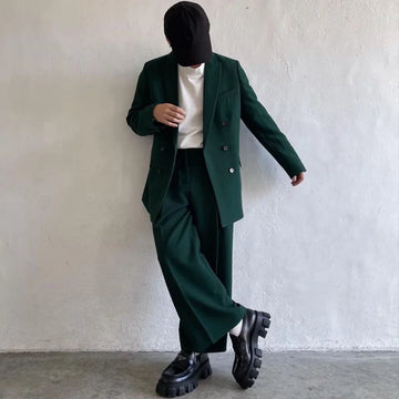 Double Breasted Loose Style Business Casual 2 Pieces Men's Suit Work Commute Social Party Male Clothing