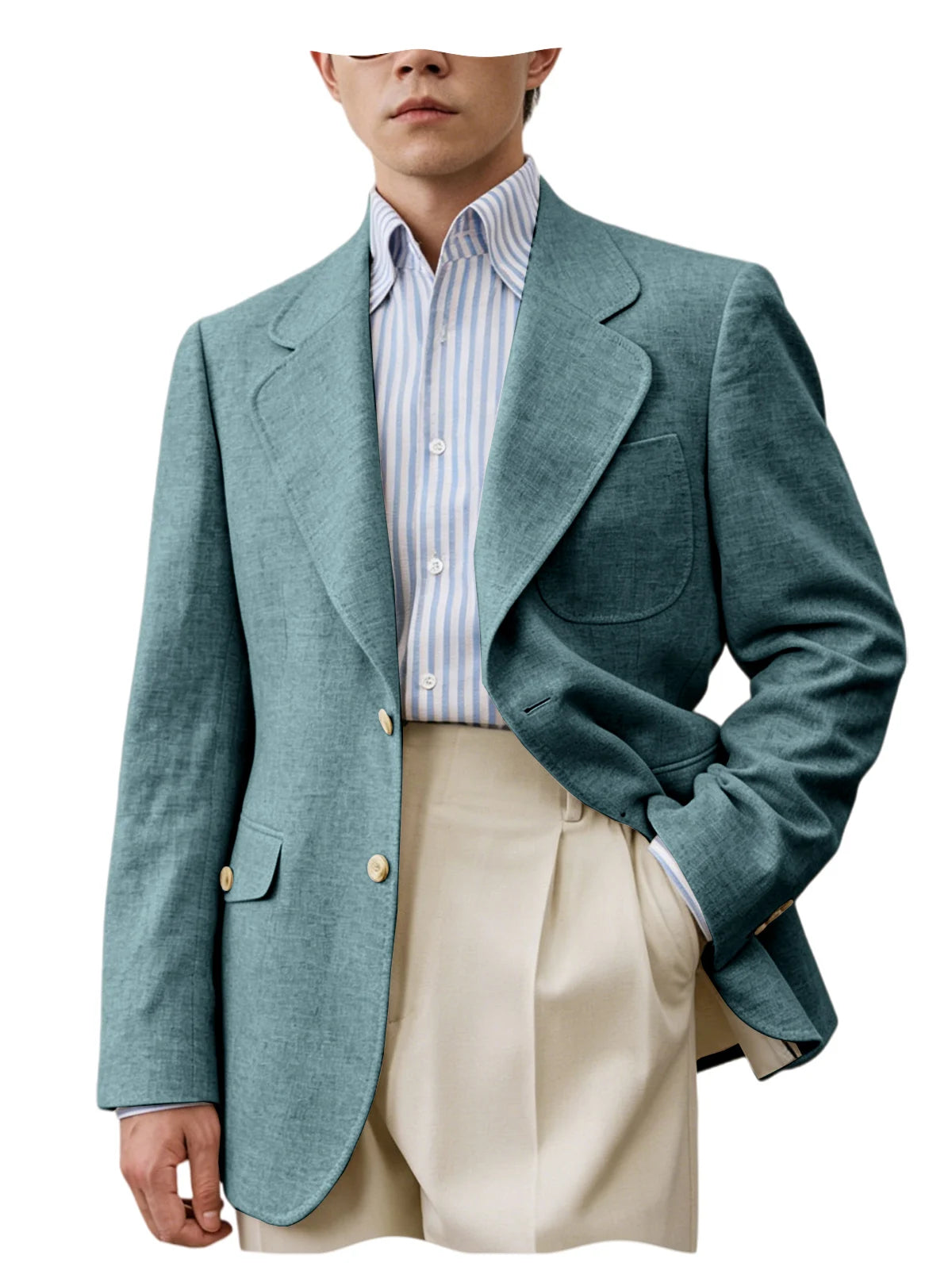 Men Natural Linen Blazer Suit Jacket Breathable Slim Fit Single Breasted Business Office Wedding Party Smart Casual Outerwear