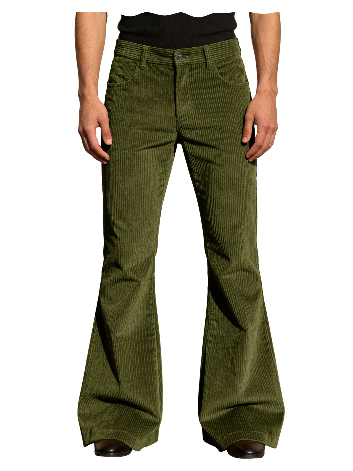 Men's Corduroy Flare Pants Vintage High Waist Bell Bottom Trousers Retro 70s Style Casual Pants for Daily Wear Streetwear