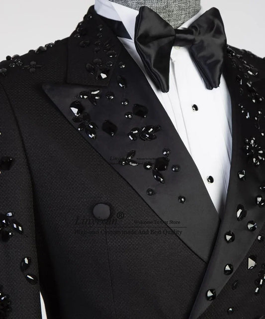 Luxury Metal Embellished Men Suits Notched Lapel Groom Tuxedos Wedding Prom Blazers Pants Outfit Terno Masculino Completo