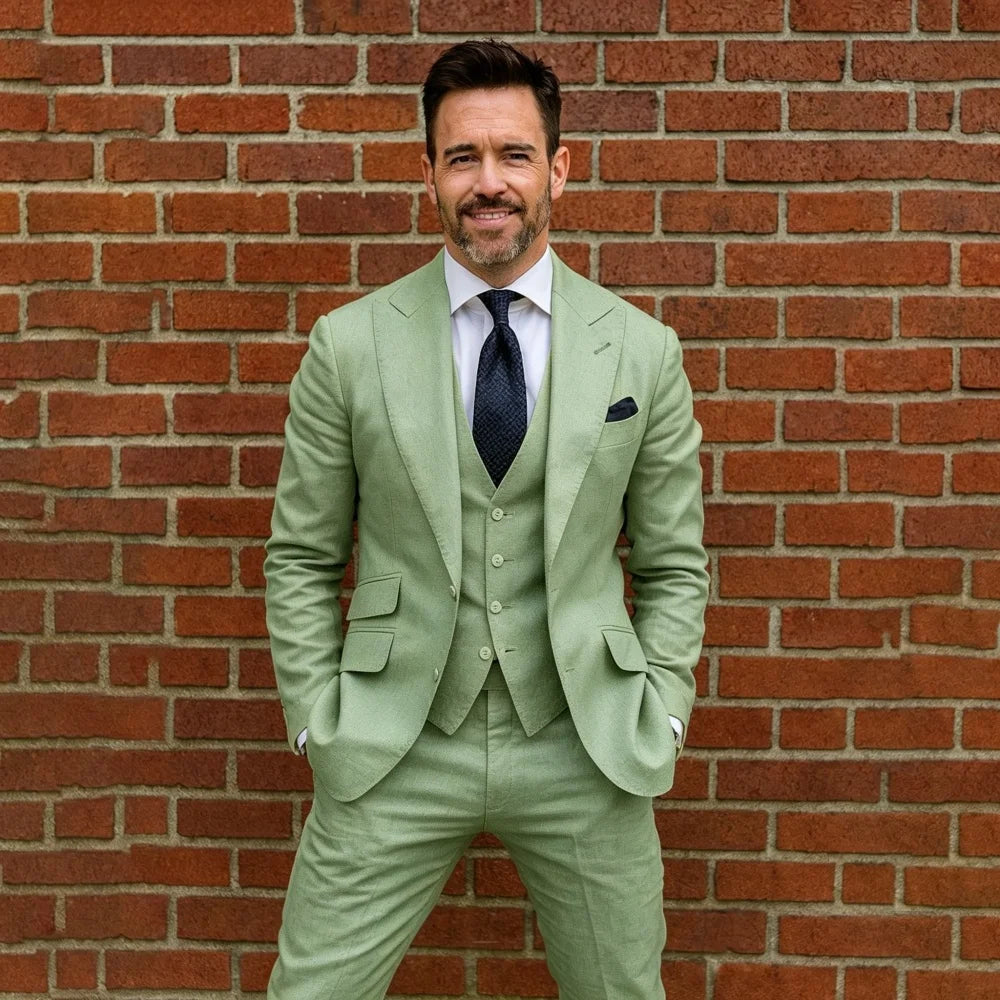 3 Pieces Linen Men Suits Custom Made Tuxedo Separates Blazer with Vest Pants For Summer Party Beach Wedding Guest Suit for Man