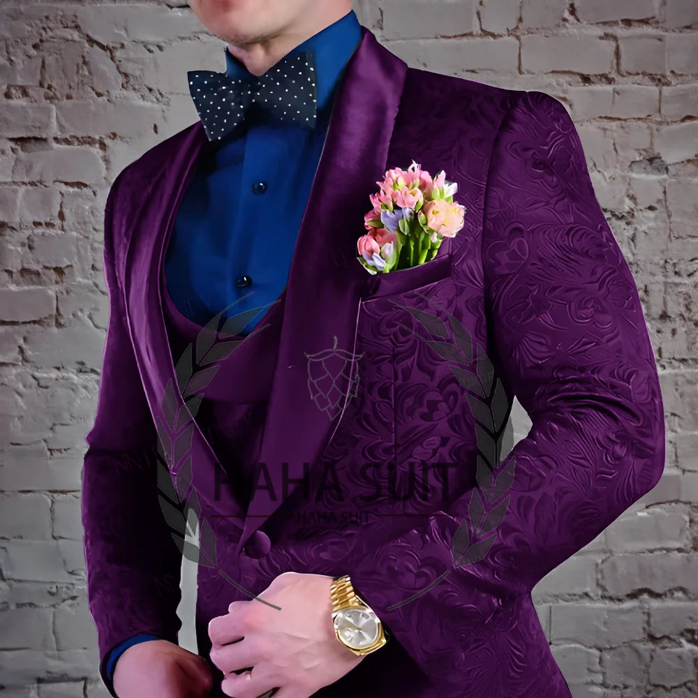 Men's Suit Jacquard Wedding Groom Suits Best Man Dinner Engagement Tuxedo Tailored Clothing