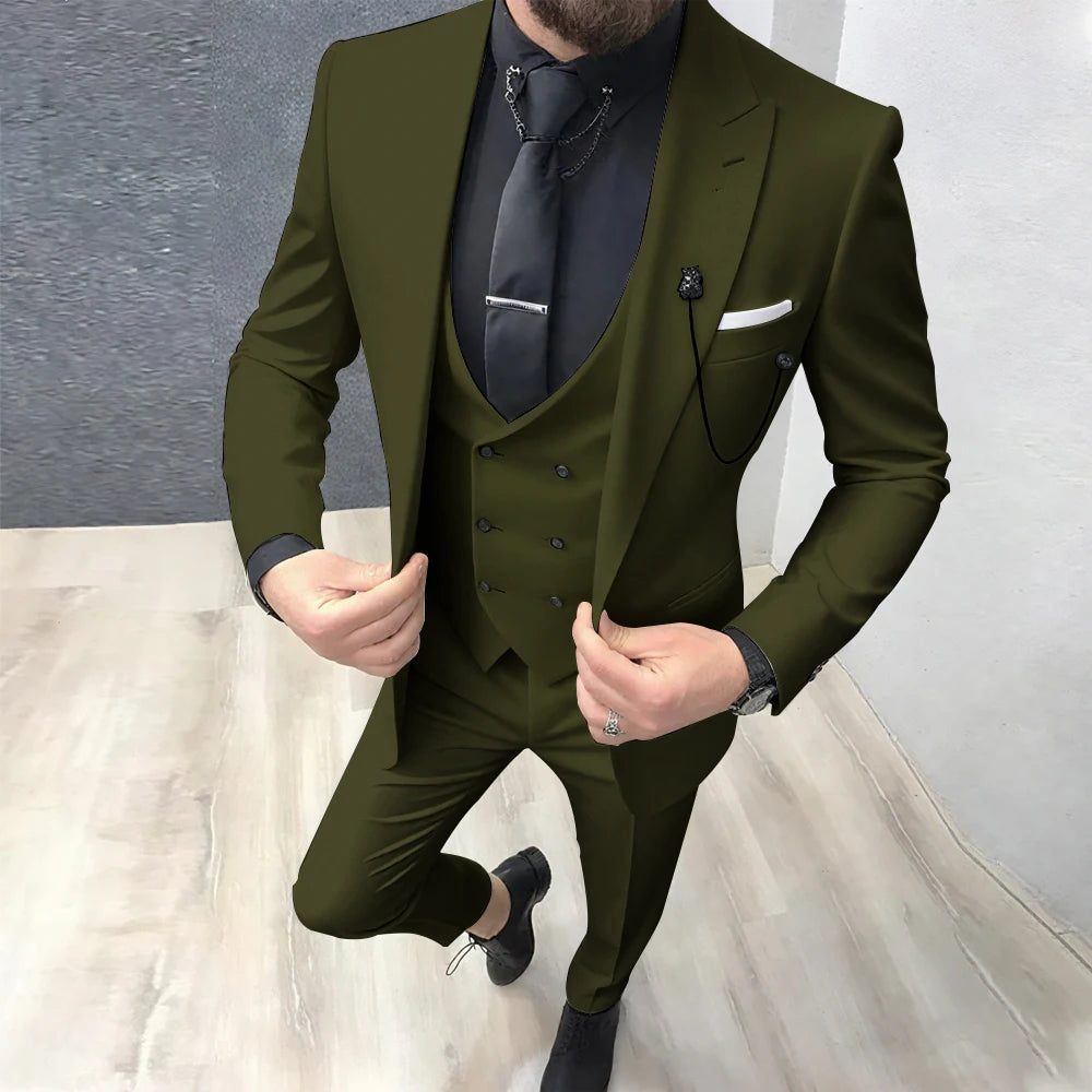 2025 Latest Design Men Suits Fashion Wedding Tuxedo Formal Casual Business Groom 3 Piece Male Suit Slim (Blazer+Vest+Pants)