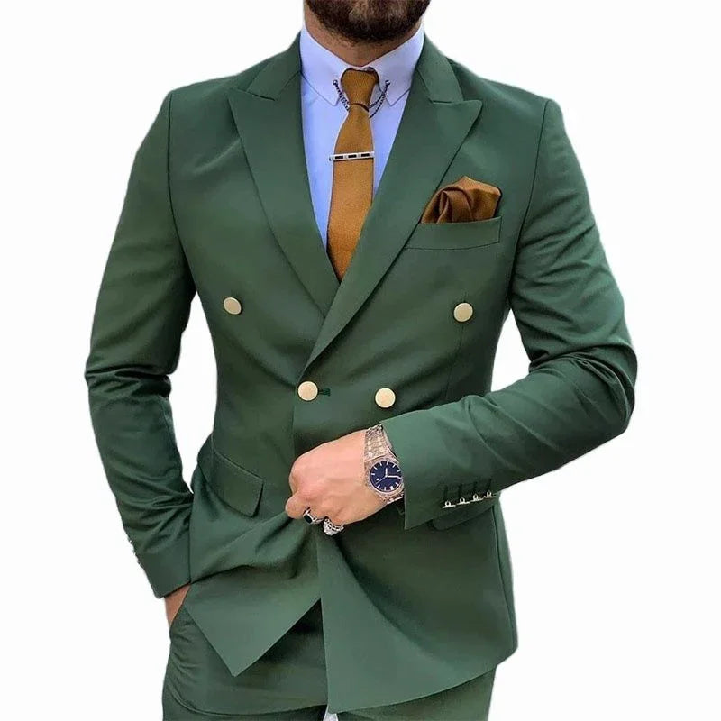 2-piece Men's suit  plaid slim-fit suit Formal Business Groom Wedding Dress Suit Jacket Vest Pants Suit Dress Men's wedding