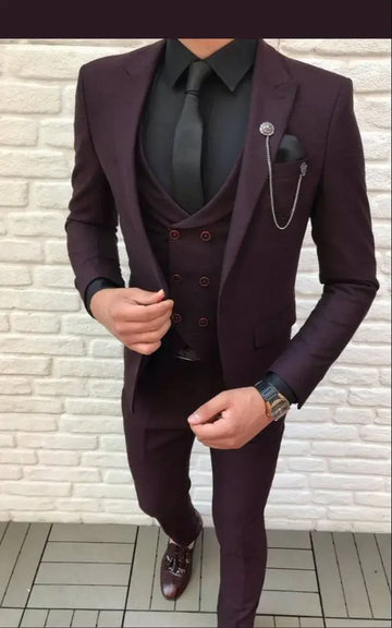 Bourgogne Smart Business Men Astime Slim Fit 3 pièces Tuxedo Tuxedo Double-Basted Washing Prom Party Blazer sets Terno Masculino