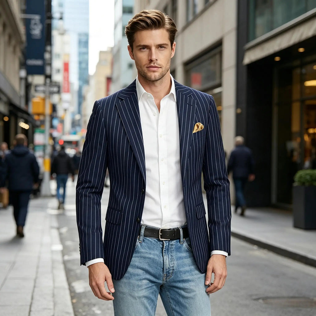 Men's Pinstripe Blazer Jacket Casual Slim Fit  Business Striped Blazer with Pocket Lightweight for Party Wedding Streetwear