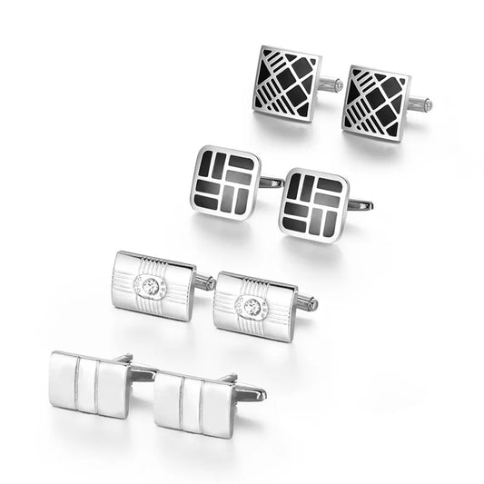 4 pares abotoaduras para masculinos para homens convidados Gift Man Shirt Cufflink com caixa de presente Jóias de luxo