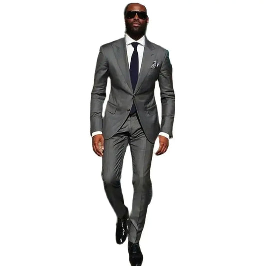 Ropa Mombre Grey Men's Suits Blazer Single Breasted Peaked Lapel Formal 2 Piece Jacket Pants Slim Fit Luxury Business Full Set