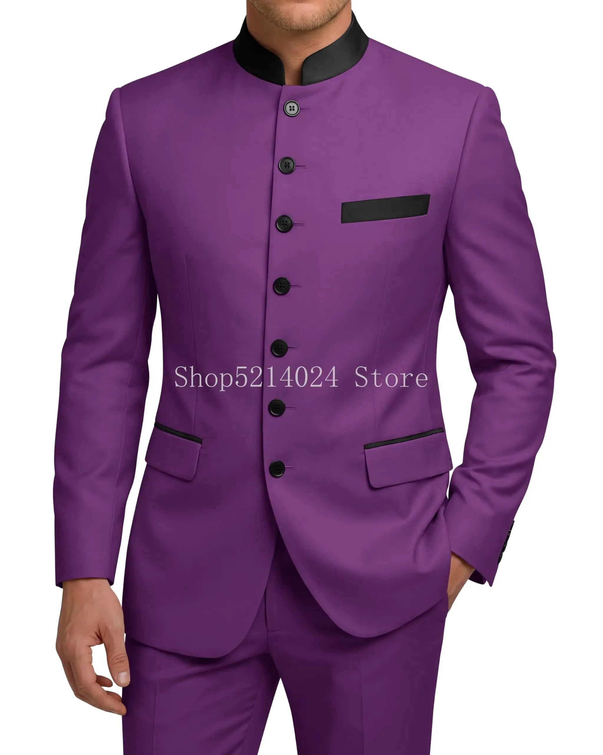 Chinese Tunic Suit Mens 2 Piece Chinese Suits for Men Slim Fit Mandarin Collar Suits for Wedding Prom Party