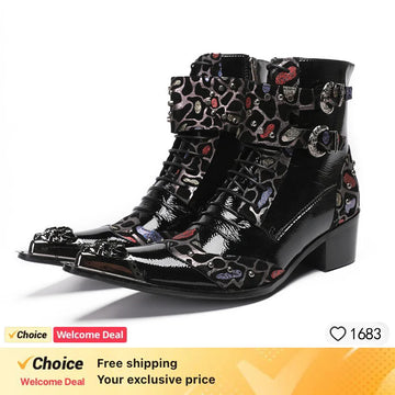 Spring and autumn fashion singer model personality high heel pointed Leather Boots Men's shoes quality rivet men's Boots