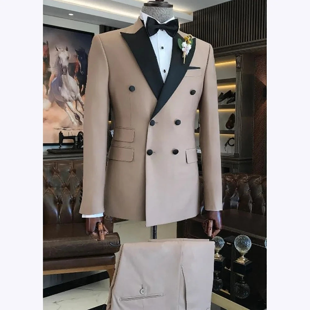 Elegant Men Suits Classic Double Breasted Peak Lapel Male Clothing 2 Piece Fashion Evening Party Business Prom Formal Set