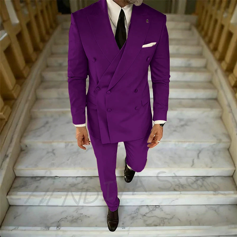 High Quality Peaked Lapel Suit For Men Double Breasted Gentleman Wedding Groom Tuxedo Custom Man Fashion Clothes Set Two Pieces