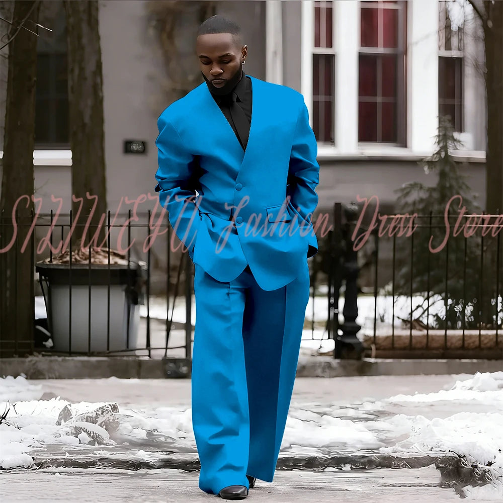 Single Breasted Red Men's Suit 2 Pieces Jacket Pants Loose Style Business Casual Work Commute Daily Social Blazer Set
