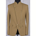 High Quality Blue Men Suit Casusl Blazer Single Breasted Stand Collar African Slim Fit Modern Style Outfits Jacket Pants