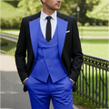 Handsome Contrast Color Men Suits Three Piece Peaked Lapel Single Breasted Outfit Slim Fit High Quality Male Clothes Set