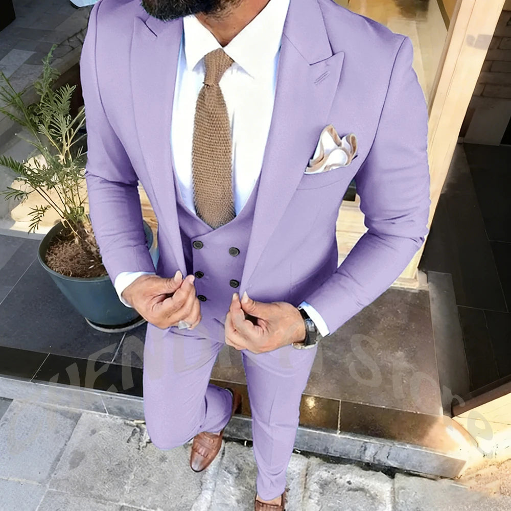 Slim Fit Men's Suits Set 3 Piece Single Breasted Peak Lapel Suit Daily Home Office High Street Fashion Casual Blazer Pants Vest